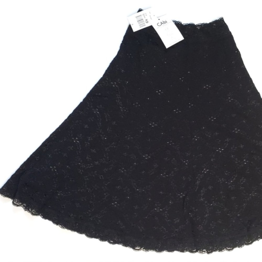 NWT CAbi Black Nude Lace Eyelet Skirt XS